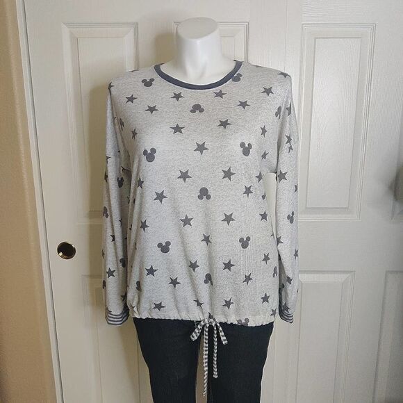 Disney Stars & Mickey cozy grey round neck pajama top sz L - Picture 3 of 9